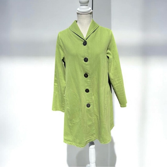 🌻 CMC Color Me Cotton | Green Button Down Swing Trench Jacket Women’s Size XL - Picture 1 of 6